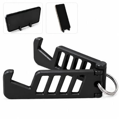 Compact Opvouwbare Telefoonhouder Sleutelhanger – Verstelbare Smartphone Standaard Geschikt voor iPhone, Samsung en Android – Zwart