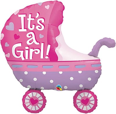 Grote folieballon 'Het is een meisje' kinderwagen thema voor geboorte en babyshower