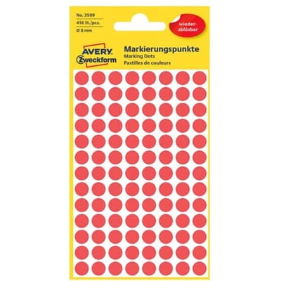 Avery Etiket Zweckform 8mm rond blister 4 vel a 104 et. rood Non-permanent