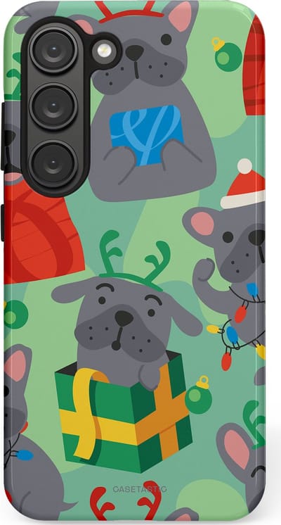 Casetastic hoesje geschikt voor Samsung Galaxy S23 - Dubbellaagse bescherming - Hondje als Kerstcadeau - Fashion Case - Mintgroen Grijs Rood