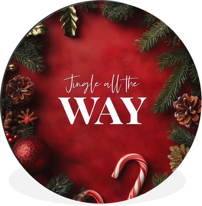 WallCircle - Wandcirkel - Muurcirkel - Kerst - Quote - Rood - Kerstballen - Aluminium - Dibond - 140x140 cm - Binnen en Buiten