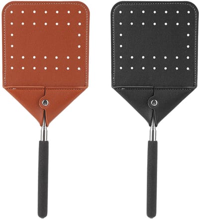Dailygoody - Telescopische Vliegenmepper - Zware Vliegenmepper - Uitschuifbare Steel - Zwart en Bruin - Vliegenmeppers voor Binnen en Buiten - Set van