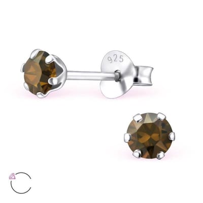 Aramat Jewels | Oorbellen | 925 Zilveren Kristallen Oorbellen Rond 4-8mm - Sprankelende Studs | 4mm / Brons | | | Zilver | Kinderen, Volwassenen | Verkleurd niet