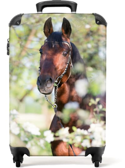 NoBoringSuitcases.com - Koffer - Paard - Bruin - Bloemen - Kind - Past binnen 55x40x20 cm en 55x35x25 cm - Trolley handbagage - Valiezen met wieltjes volwassenen - Reiskoffer op wielen - Rolkoffer lichtgewicht