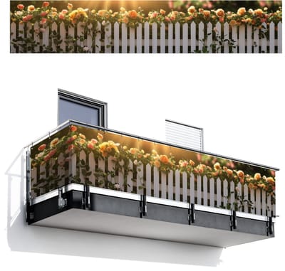Balkonscherm 500x100 cm - Balkonposter Rozen - Hek - Zonlicht - Balkon scherm decoratie - Balkonschermen - Balkondoek zonnescherm