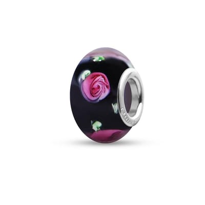Quiges - Glazen - Kraal - Bedels - Beads Zwart met Roze Rozen Past op alle bekende merken armband NG2025
