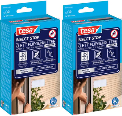 tesa INSECT STOP H&L Fly Screen Premium for Windows - hor met sterke klittenband, verwijderbaar zonder resten, op maat snijden - 2x 170 x 180 cm - wit (lichte privacy)
