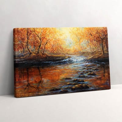 Wallfluent Foto Op Canvas Een herfstbos beschilderd met verf - 30 x 20 cm - Bruin Schilderij Op Canvas - Landschappen Foto Canvas - Natuur Print Op Doek - Kunst Schilderij Canvas