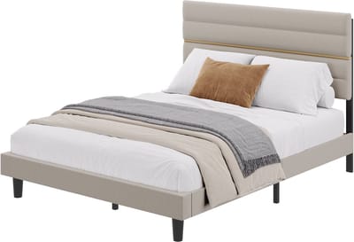 VASAGLE- Bed - Voor 160 x 200 cm Matras - Verstelbaar Gestoffeerd Hoofdbord - Modern Design