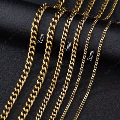 ICYBOY 18K Curb Cuban Basis Ketting [BLACK GOLD PLATED] [50 cm] [7 mm] Link Chain Chokers Basic Punk Stainless Steel Necklace Vintage Black Gold Tone Solid Metal