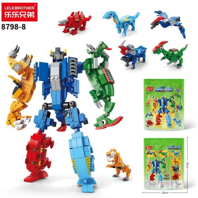 Dinosaurus Transformator Robot Bouwstenen Monteren Vervorming Dino Wereld Bouwpakket Figuren Bakstenen Educatief Speelgoed blue