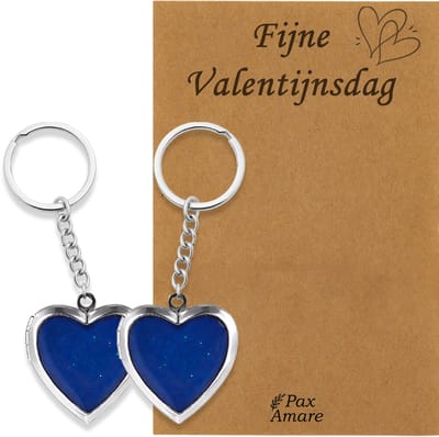 Koppel Sleutelhanger voor 2 'Fijne Valentijnsdag' - Medaillon verandert van kleur - Sleutelhanger set op Cadeau Kaartje - Zilverkleurig - Vriendschap of Relatie Symbool - Pax Amare