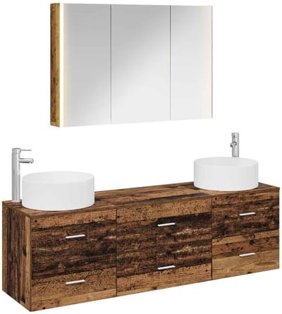 vidaXL Badkamermeubelset 4 st Oud hout Bewerkt hout en glas