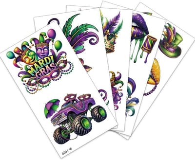 Carnavalskostuum voor dames en heren met 3 body & gezicht, paarsgroene tattoostickers met hartmotief, tijdelijk kostuum en make-up voor volwassenen en kinderen