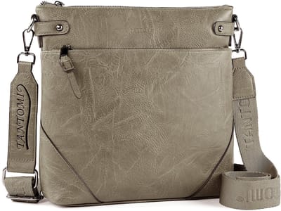 TANTOMI - Schoudertas Dames - Met RFID-bescherming - Middelgroot crossbody tas dames - Met verstelbare brede schouderband - Lichtgewicht crossbodytassen - Taupe