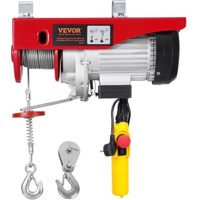 VEVOR elektrische lier, 400 kg, motorlier met 4,2 m bekabelde afstandsbediening, 12 m hefhoogte met enkele kabel, enkele/dubbele lussen, noodstop, hijsgereedschap voor garage, magazijn, fabriek