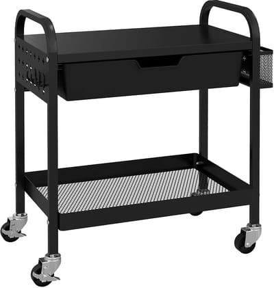Pugsdrly Multifunctionele wagen met 1 lade, 1 opbergvak, 4 wielen, keukenwagen, zwart