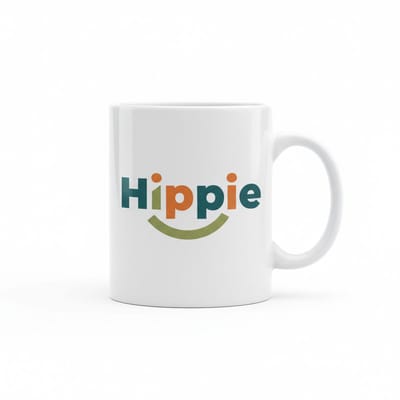 Schattige Hippie Tekst Mok 330 ml – Kleurrijk “Hippie” Smile Design Koffie- & Theemok Cadeau