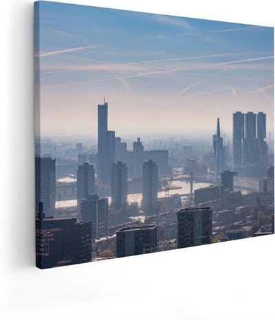 Artaza Canvas Schilderij Skyline Rotterdam - 100x80 cm - Groot - Wanddecoratie Stad - Muurdecoratie Erasmusbrug - Schilderijen Op Canvas