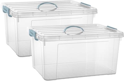 Plasticforte Opslagbox AZUL serie - 2x - met deksel - transparant - 54 liter - 60 x 45 x 30 cm - kunststof - opbergdoos - opbergen