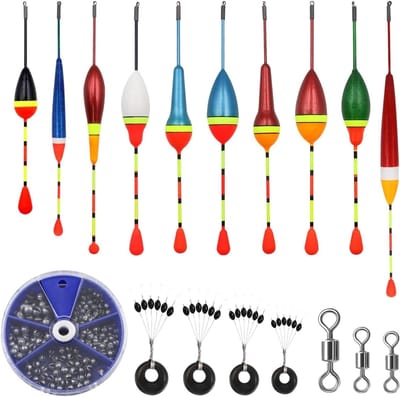 Complete Set van 205 Stuks Vissersaccessoires met Posen, Gummistoppers en Wirbels voor Diverse Vissoorten in Meren en Vijvers