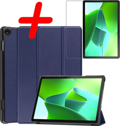 Hoesje Geschikt voor Lenovo Tab M10 (3e / 3rd generatie) - Met Screenprotector - Trifold Bookcase - Hard Cover - Hardcover Book Case - Tablet Hoes - Donkerblauw