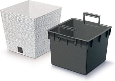 Prosperplast Plantenpot/bloempot - buiten - kunststof - wit - Eco wood look - D29 x H29 cm