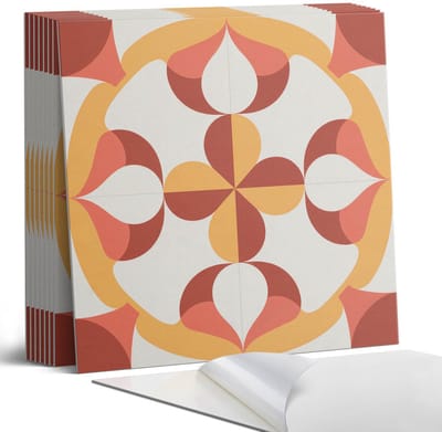 Coloray Plaktegels - Abstract geometrisch patroon Portugese Tegels - 30 cm x 30 cm - Oranje Plaktegels - 9 stuks - Vierkant PVC Tegels - Plaktegels Keuken - Zelfklevende Vloertegels - Vinyl Tegels - Zelfklevende Tegels