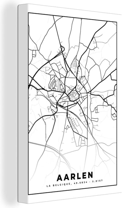 Canvas Schilderij België – Aarlen – Stadskaart – Kaart – Zwart Wit – Plattegrond - 20x30 cm - Wanddecoratie