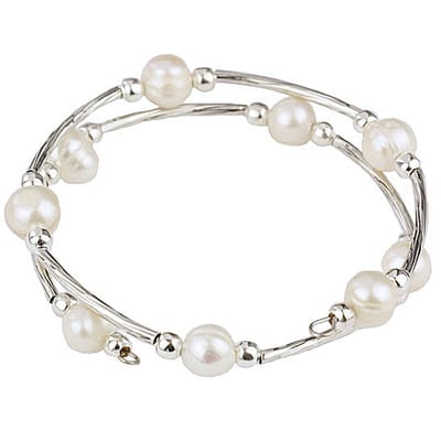 Zoetwaterparel armband Pearl Metal Wrap - echte parels - wit - zilver - wikkelarmband - luxe sieraden zakje