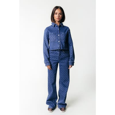 Colourful Rebel Gaias Logo High Rise Wide Leg Denim Pants Mid Blue Denim Size: S | Wide-Leg & Flared Pants Outlet | Dames | Blauw
