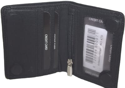 Oi zwart leren portemonneetje / klein beursje met magneet sluiting / zwarte mini billfold portemonnee / compact pasjesmapje met ritsje en plaats voor wat biljetten / RFID SAFE / zwart leer / 479