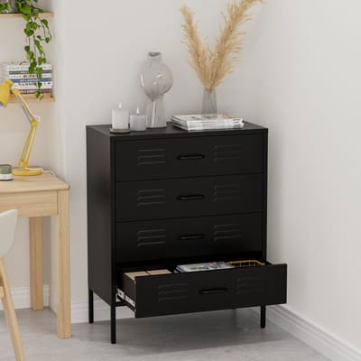 Lendo Online Ladekast - Lockerkast - Kledingkast - Commode - Opbergkast - Kast industrieel - Industriële kast met lades - Metalen Kast voor Slaapkamer - 80x40x100 cm (LxBxH) - Gepoedercoat staal - Metaal - Zwart