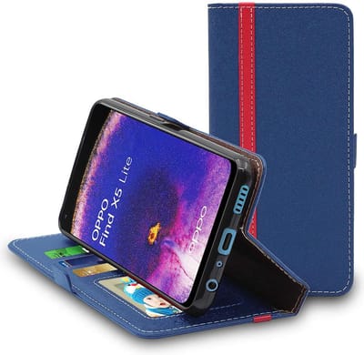 ebestStar - Hoes geschikt voor Oppo Find X5 Lite, Wallet Etui, Book case hoesje, Donkerblauw, Rood