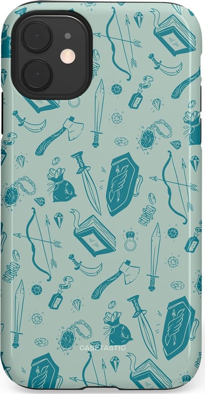 Casetastic Hoesje Geschikt voor Apple iPhone 11 - Stijlvolle Beschermende Duo-layer Case - Avontuurlijke buit vol wapens