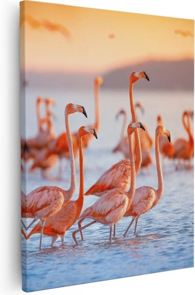 Artaza Canvas Schilderij Vogels - 40x50 cm - Wanddecoratie Flamingo - Muurdecoratie Dieren - Kamer Accessoires Woonkamer