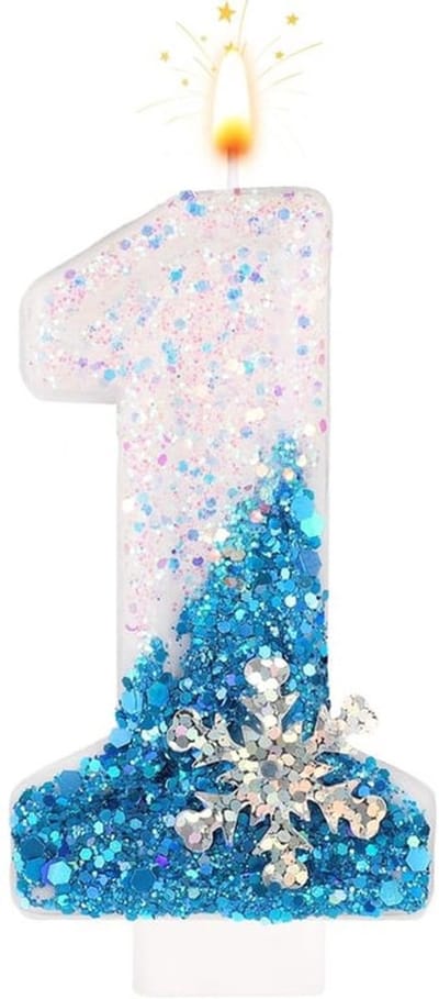Cijferkaarsen 0-9 - Wit/Blauw - Taartdecoraties - Verjaardag/Jubileum - Glitter/Sneeuwvlok - Materiaal: Wax - Afmeting: 7,2x4,2x1cm - Taartkaarsen