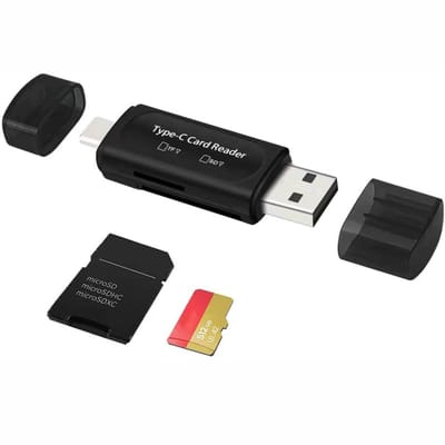 TIM® Sd Kaart Lezer - SD-kaart - SD-kaartlezer USB-C - Zwart - ‎12cm x 8cm x 1cm