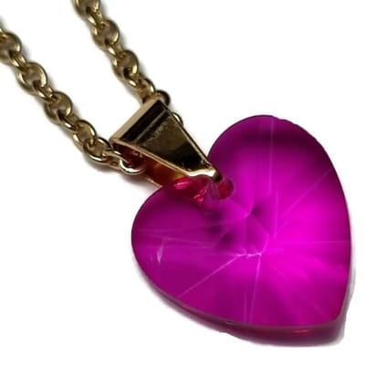 Aramat Jewels | Halskettingen | Romantische Stalen Ketting met kristallen hartje | Fuchsia Roze | |1,5mm | Staal | Volwassenen | Verkleurd niet
