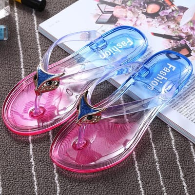 Dames Zomer Slippers Transparante Strand Sandalen Jelly Kristal Teenslippers Draag Platte Schoenen Dames Buiten Plus Size Chaussure Femme 41 blauw