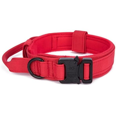 Tactische halsbanden Outdoor tractie Militaire huisdierhalsband Duurzaam 1050D nylon Middelgrote en grote hondentraining met handvat XL rood