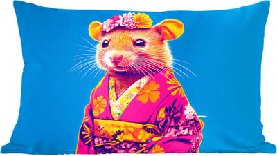 Sierkussens - Kussentjes Woonkamer - 60x40 cm - Muis - Kimono - Bloemen - Blauw