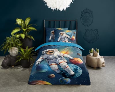 Pure dekbedovertrek astronaut in ruimte - 1 persoons 140x200/220 cm - Donkerblauw - Microvezel
