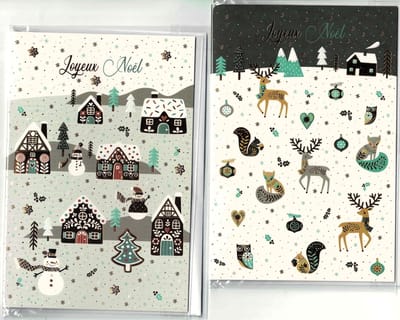 Kerstkaarten - set van 2 - Joyeux Noel - Joyeux Noel et une Bonne Annee - kerstkaart Franstalig - kerstkaarten Franstalig