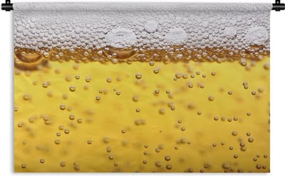 Wandkleed Bier - Bierbubbels in glas met bier Wandkleed katoen 180x120 cm - Wandtapijt met foto XXL / Groot formaat!