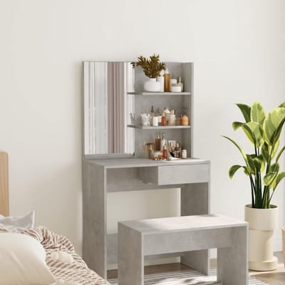 Kaptafel met spiegel - Bureau met laden - Schoonheidsroutine - Ruime opbergruimte - 745 cm breed - Grijs beton