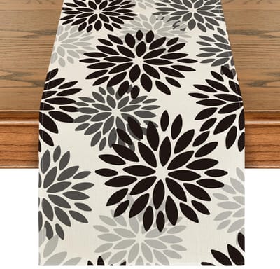 Tafelloper - Zwarte Dahlia Bloemen Design - Halloween & Herfst Decoratie voor Keuken, Binnen & Feest - 40x240 cm