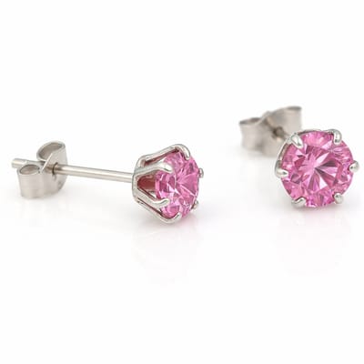 Zilveren ronde oorknopjes met 5mm roze kristal steentje geboortesteen oktober