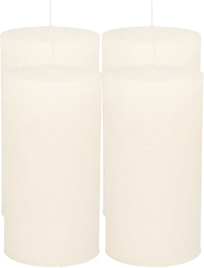Atmosphera Stompkaars/cilinderkaars - 4x - wit - 7 x 13 cm - rustiek model