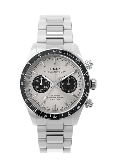 Timex Waterbury Traditional Chronograph Quartz Analoog Horloge Zilveren Toon Kast: 100% Roestvrij Staal | Armband: 100%Leer 41 TW2Y18600AJ, TW2Y19200AJ